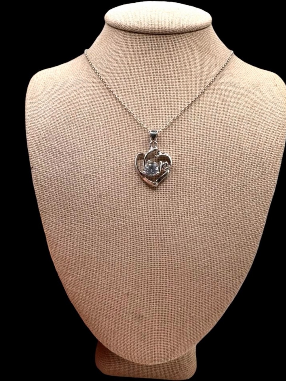 Sterling Silver Heart Pendant Necklace with Clear Stone